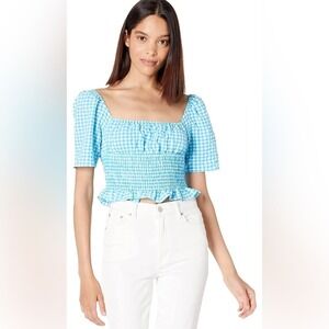 NWT BCBGeneration Gingham Smocked Top Dorothy Blue White Size Medium $78